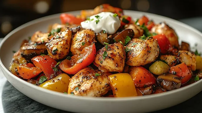 Mediterranes Hähnchen-Gemüse-Gericht mit Joghurt