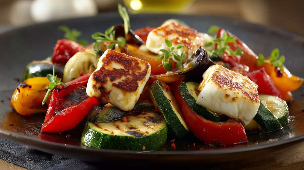 Mediterranes Ofengemüse mit gebratenem Halloumi