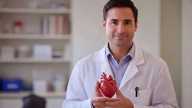 Mediziner hält anatomisches Herzmodell in Händen