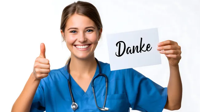 Medizinische Fachkraft bedankt sich mit Tafel