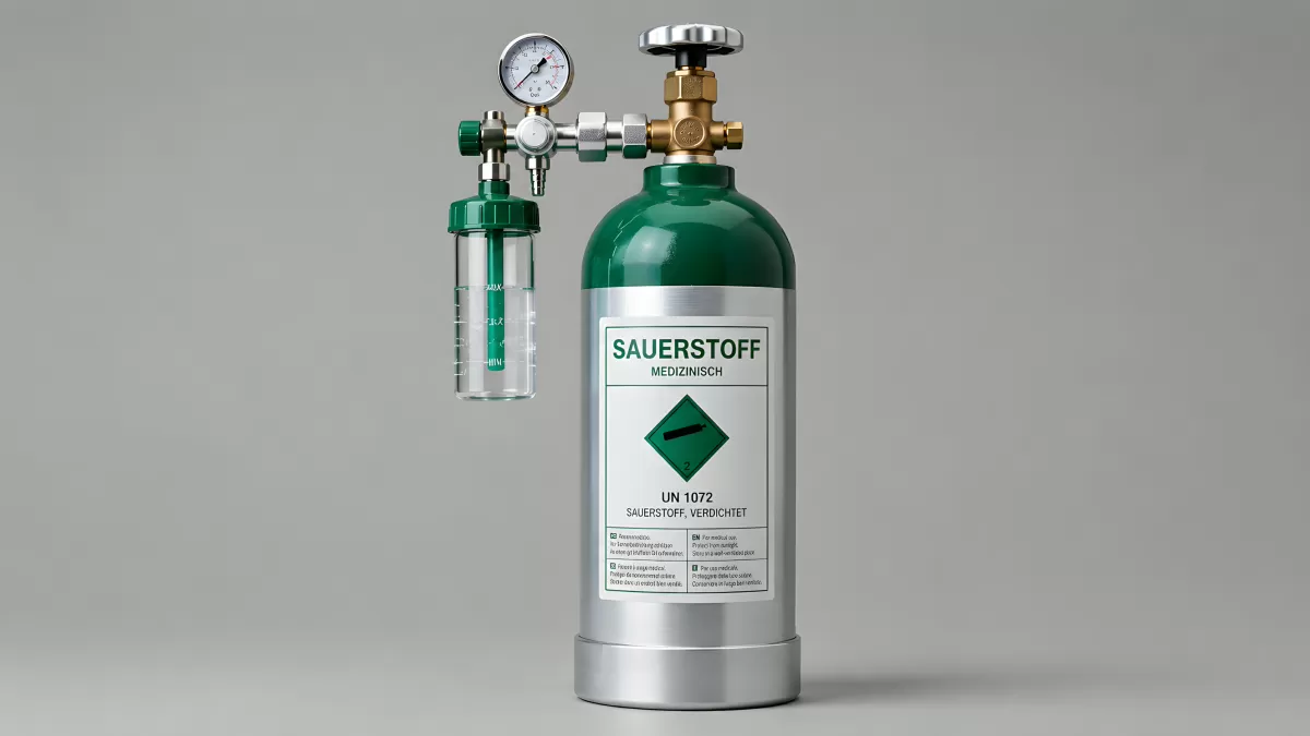 Medizinische Sauerstoffflasche mit Druckminderer und Messgerät