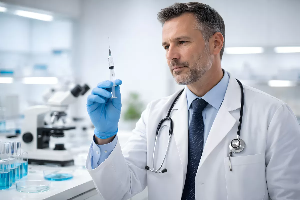 Medizinischer Fachmann untersucht Probe im Labor