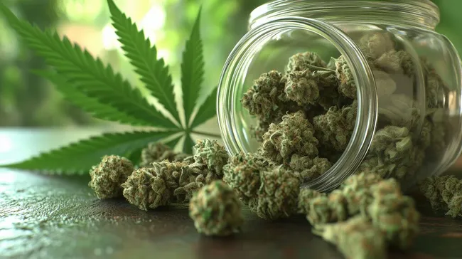Medizinisches Cannabis in Glasbehälter