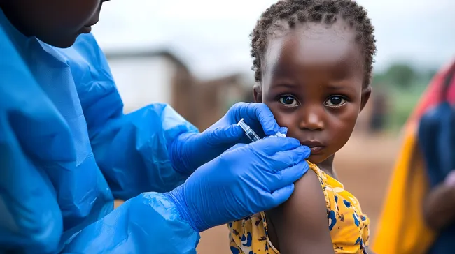 Medizinisches Personal verabreicht Impfung an afrikanisches Kind