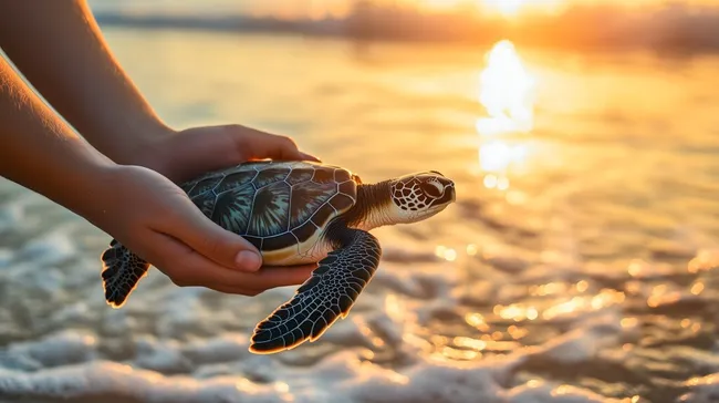 Meeresschildkröte in orangerotem Sonnenuntergang