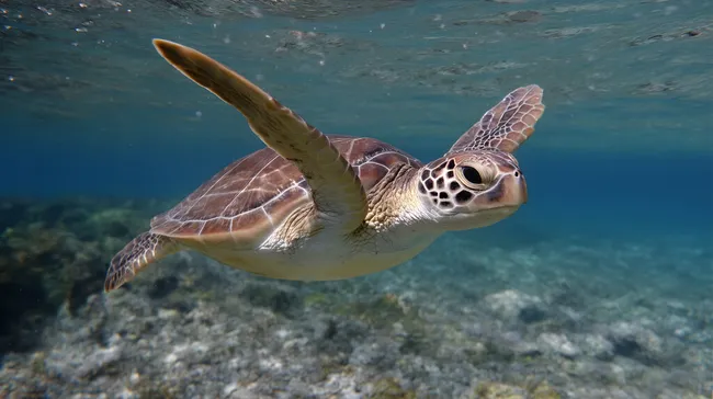 Meeresschildkröte schwimmt in tropischem Gewässer