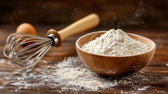 Mehl und Schneebesen für leckeres Backen