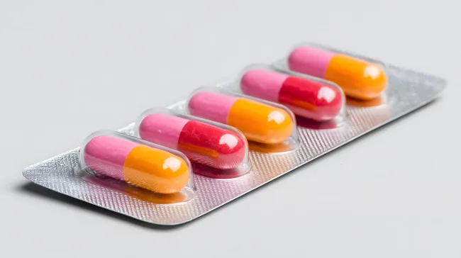 Mehrfarbige Medikamentenkapseln in Blisterpackung