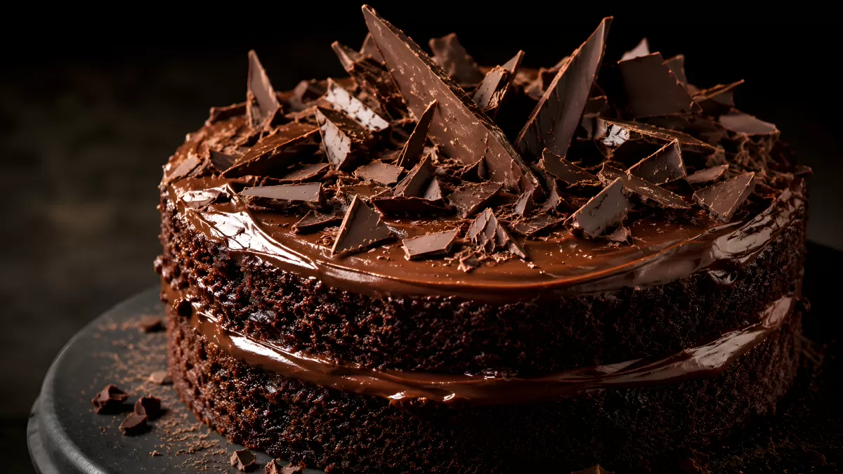 Mehrstöckige Schokoladentorte mit Ganache und Scherben