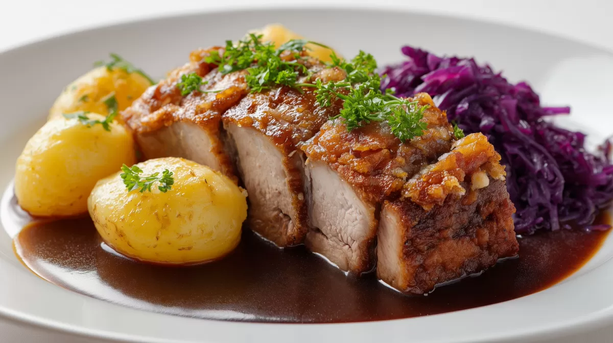 Mein Schweinebraten mit Kartoffeln und Rotkohl