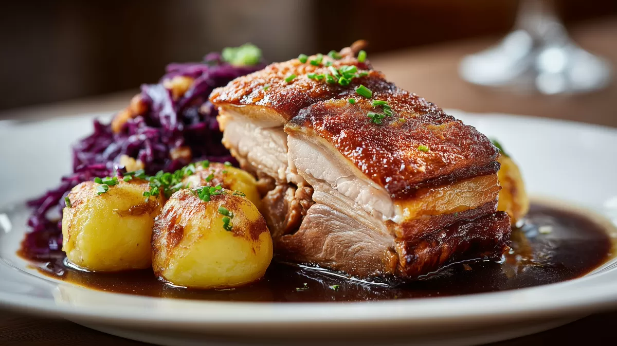 Mein Schweinebraten mit Rotkohl und Kartoffeln
