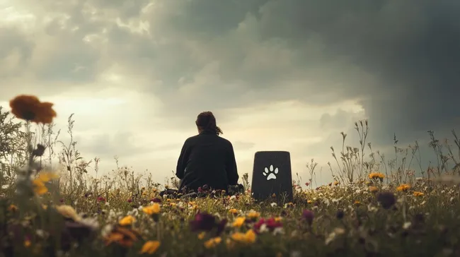 Melancholische Grabstätte mit Hundepfötchen-Emblem