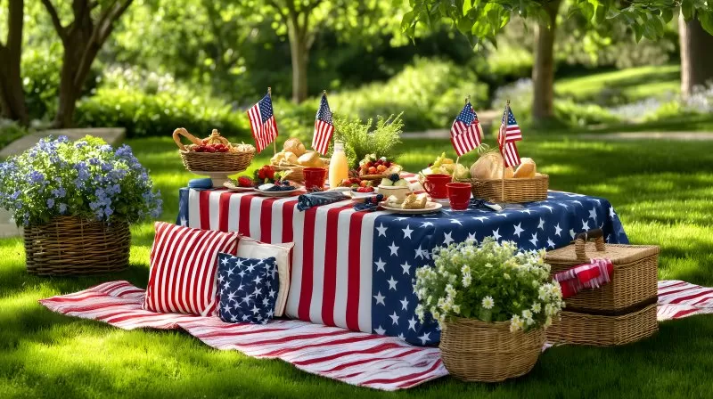 Memorial Day Picnic Setup with American Flag Decor