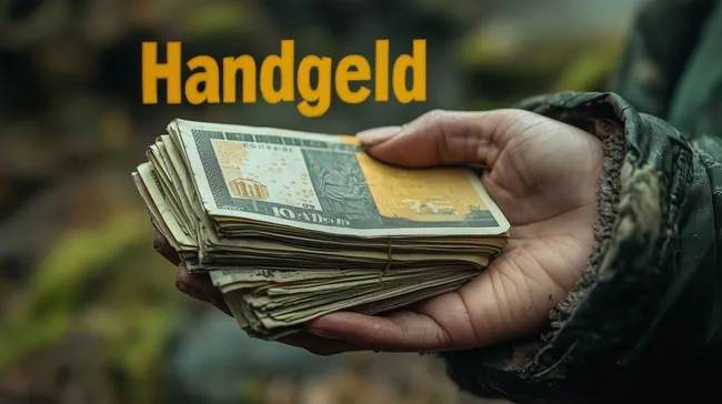 Menge Bargeld in Händen - Handgeld-Konzept