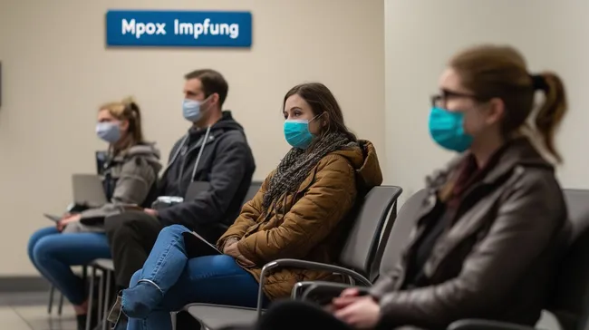 Menschen warten auf Affenpocken-Impfung in Impfzentrum