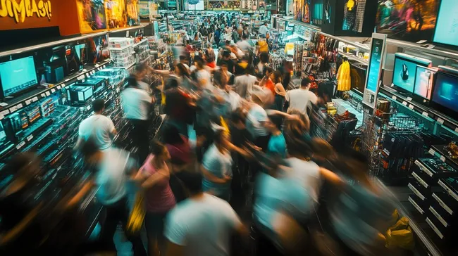 Menschengedränge in einem belebten Kaufhaus