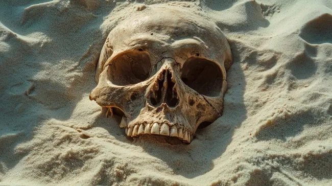 Menschlicher Schädel im Sand begraben