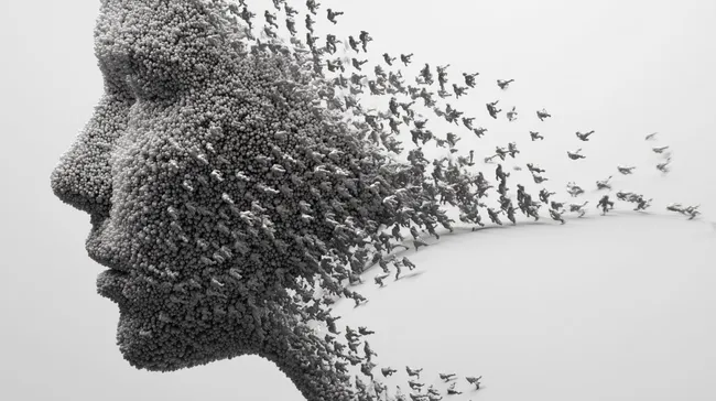 Menschliches Gesicht aus Tausenden Figuren aufgelöst