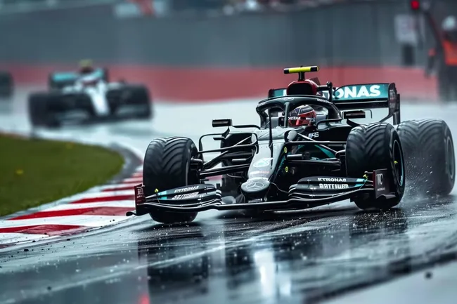 Mercedes F1-Auto in nasser Kurve