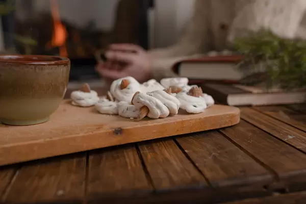 Meringue Beze Cookies On Wooden Table