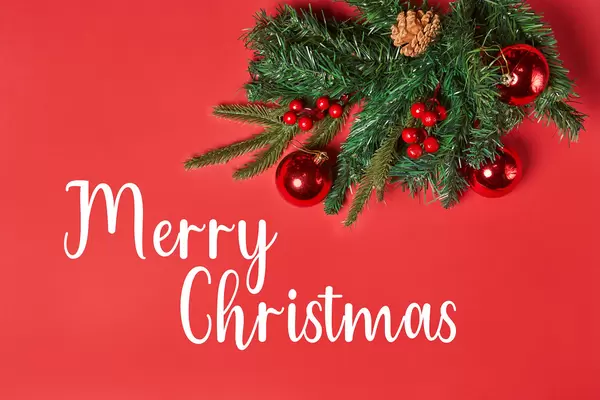 Merry Christmas card on red background