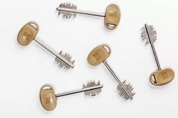 Metal keys on white background