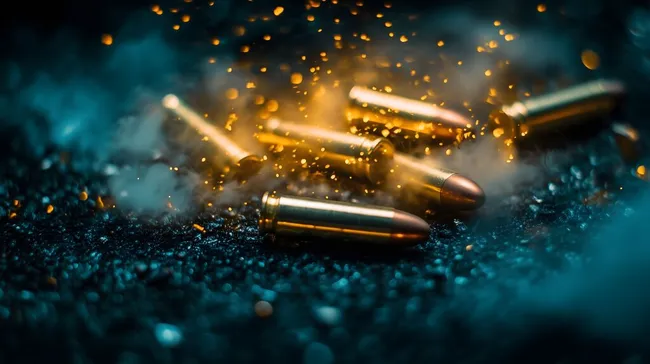 Metallische Gewehrkugeln in dunkler, funkelnder Umgebung