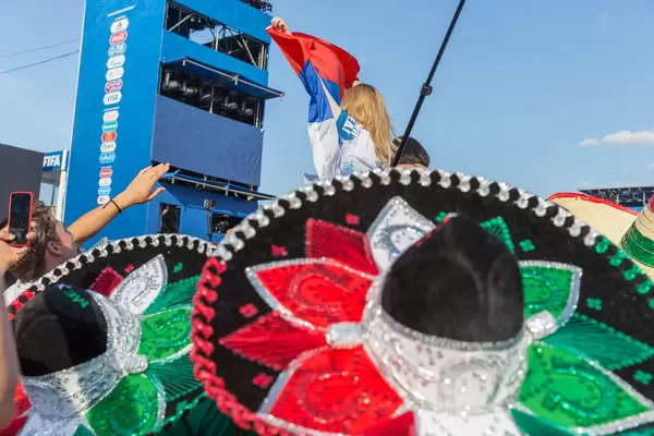 Mexican soccer fans with colorful sombreros