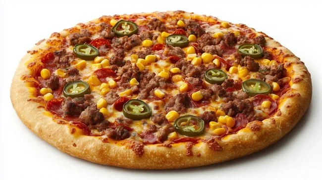 Mexikanische Pizza mit Hackfleisch, Mais und Jalapeños