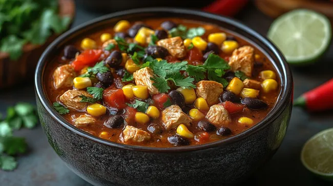 Mexikanischer Hühnchen-Eintopf mit Gemüse und Gewürzen