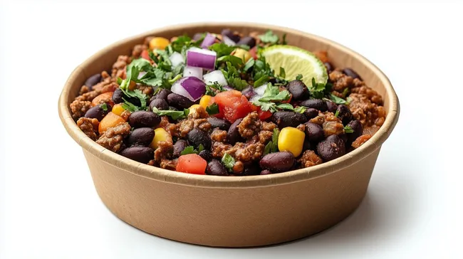 Mexikanisches Chili-Gericht in kompostierbarer Schüssel