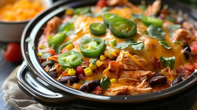 Mexikanisches Enchilada-Gericht mit Hähnchen in der Schüssel