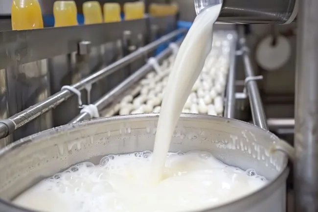 Milchproduktion in moderner Fabrikanlage
