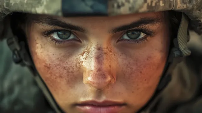 Militärische Porträtaufnahme einer entschlossenen Soldatin