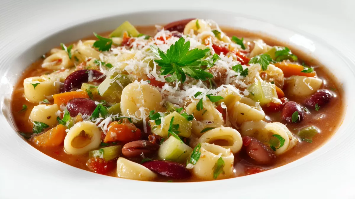 Minestrone mit Pasta, Bohnen und Parmesan