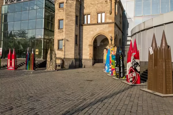 Mini Cologne Cathedral statues in front of Chocolate Museum