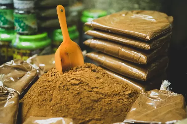 Mini mountain of grinded achiote