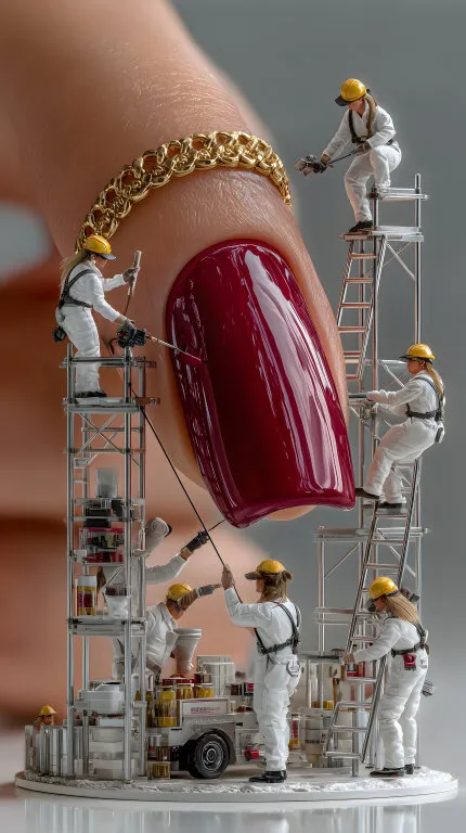 Miniatur-Arbeiter restaurieren riesigen Nagellack