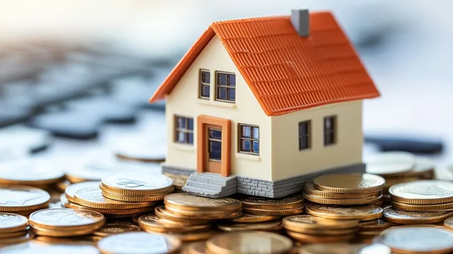 Miniatur-Haus auf Münzenstapel - Immobilieninvestition