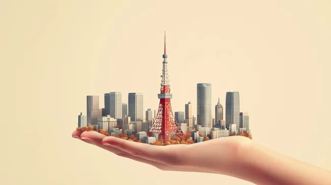 Miniaturmodell der Tokioter Stadtsilhouette in Handflache