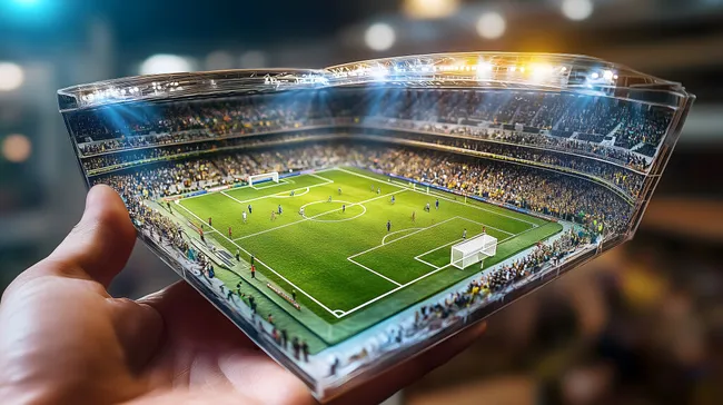 Miniaturmodell eines beleuchteten Fußballstadions