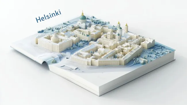 Minimalistische 3D-Stadtansicht von Helsinki