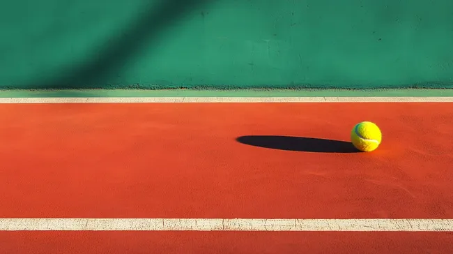 Minimalistische Tennisplatz-Szene mit gelbem Ball