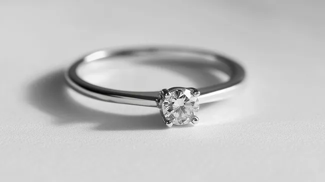 Minimalistische Verlobungsring-Nahaufnahme auf weißem Hintergrund