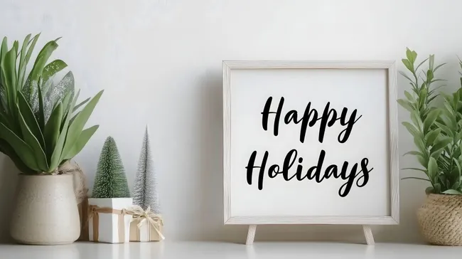 Minimalistische Weihnachtsdekoration mit Pflanzen und Tannenbäumen