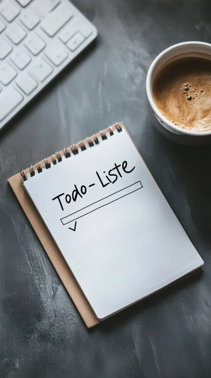 Minimalistischer Büroarbeitsplatz mit handgeschriebener To-Do-Liste