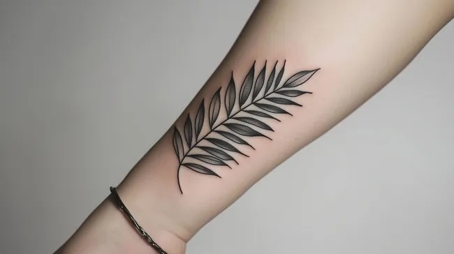 Minimalistisches Palmblatt-Tattoo auf Arm