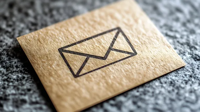 Minimalistisches Umschlag-Symbol auf natürlichem Holzhintergrund