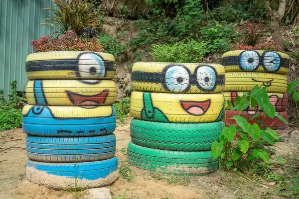 Minions designed with Tires along the Fairy Stream of Mui Ne, Vietnam