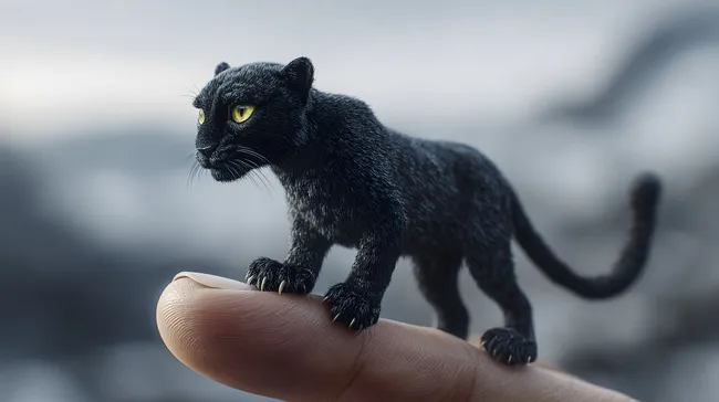 Minipanther auf menschlichem Finger - Fotographie mit außergewöhnlicher Detailtiefe